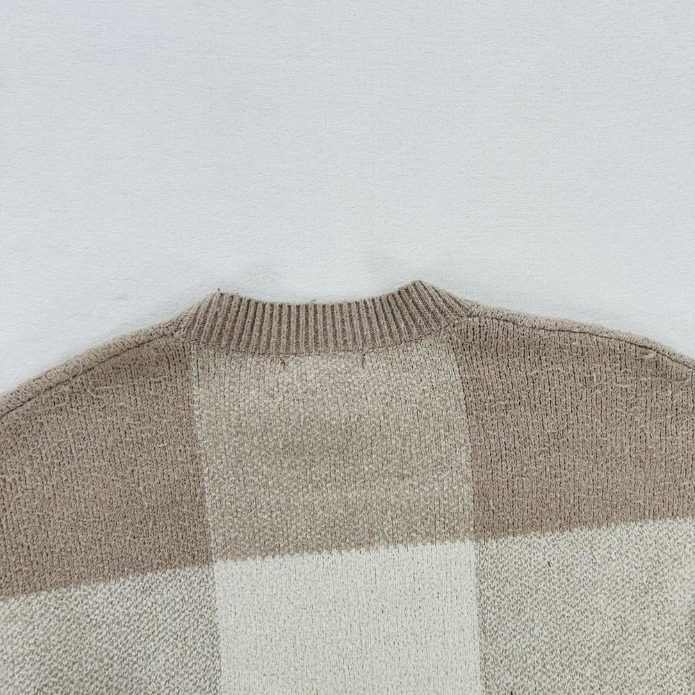 Christian Siriano Sweater Womens Medium Beige Plaid Crewneck Knit Pullover Soft - Picture 11 of 16